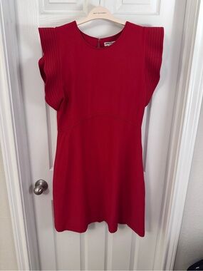 Opening Ceremony Red Midi Dress with Structured Sleeves